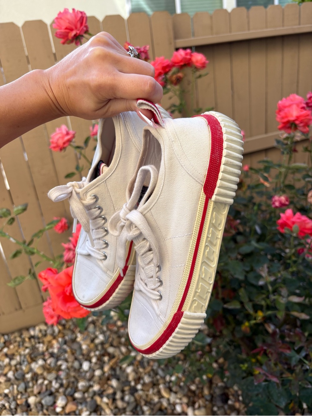 Christian Louboutin Ivory and Red Low-Top Canvas Sneakers - Picture 10 of 13